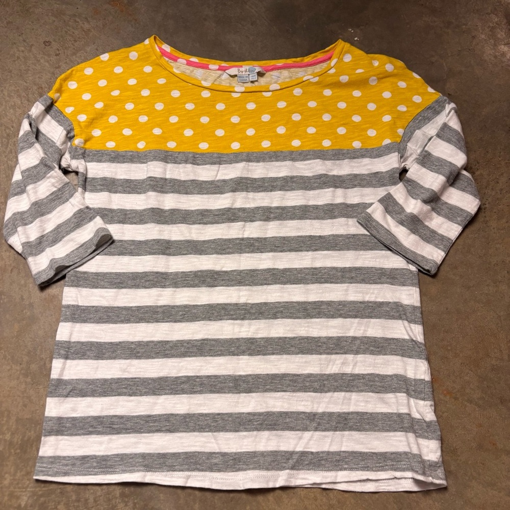 Boden Shirt Gray White Yellow Polka Dot Striped Preppy Top Womens 4